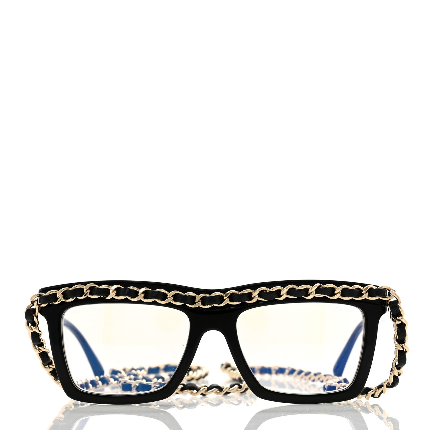 Chanel Acetate Metal Calfskin Chain Rectangle Sunglasses 71627A Black Transparent 2 of 8
