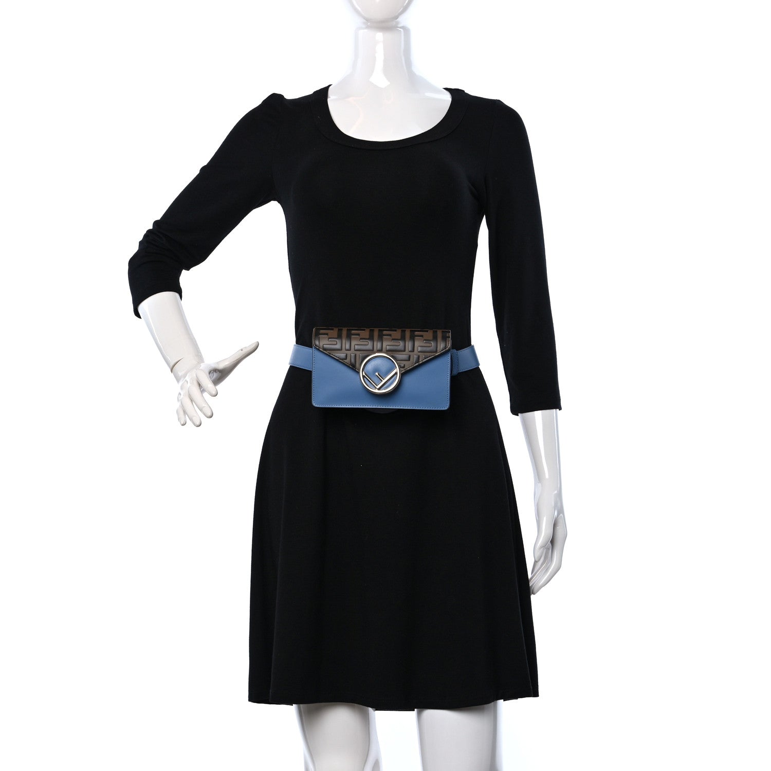 Fendi Vitello Liberty F is Fendi Bi-Color FF 1974 Embossed Envelope Belt Bag Maya Black Nebula 2 of 9
