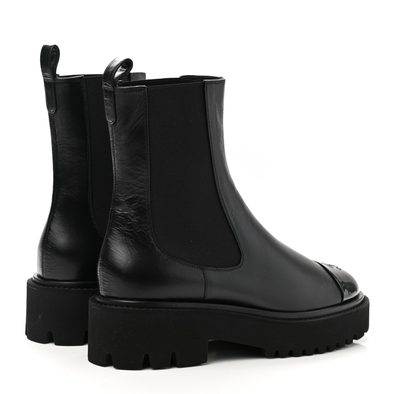 Chanel Crumpled Calfskin Patent Cap Toe Short Boots 40 Black 4 of 8