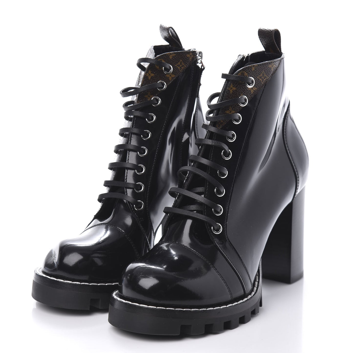 Patent Calfskin Monogram Star Trail Ankle Boots 40 Black