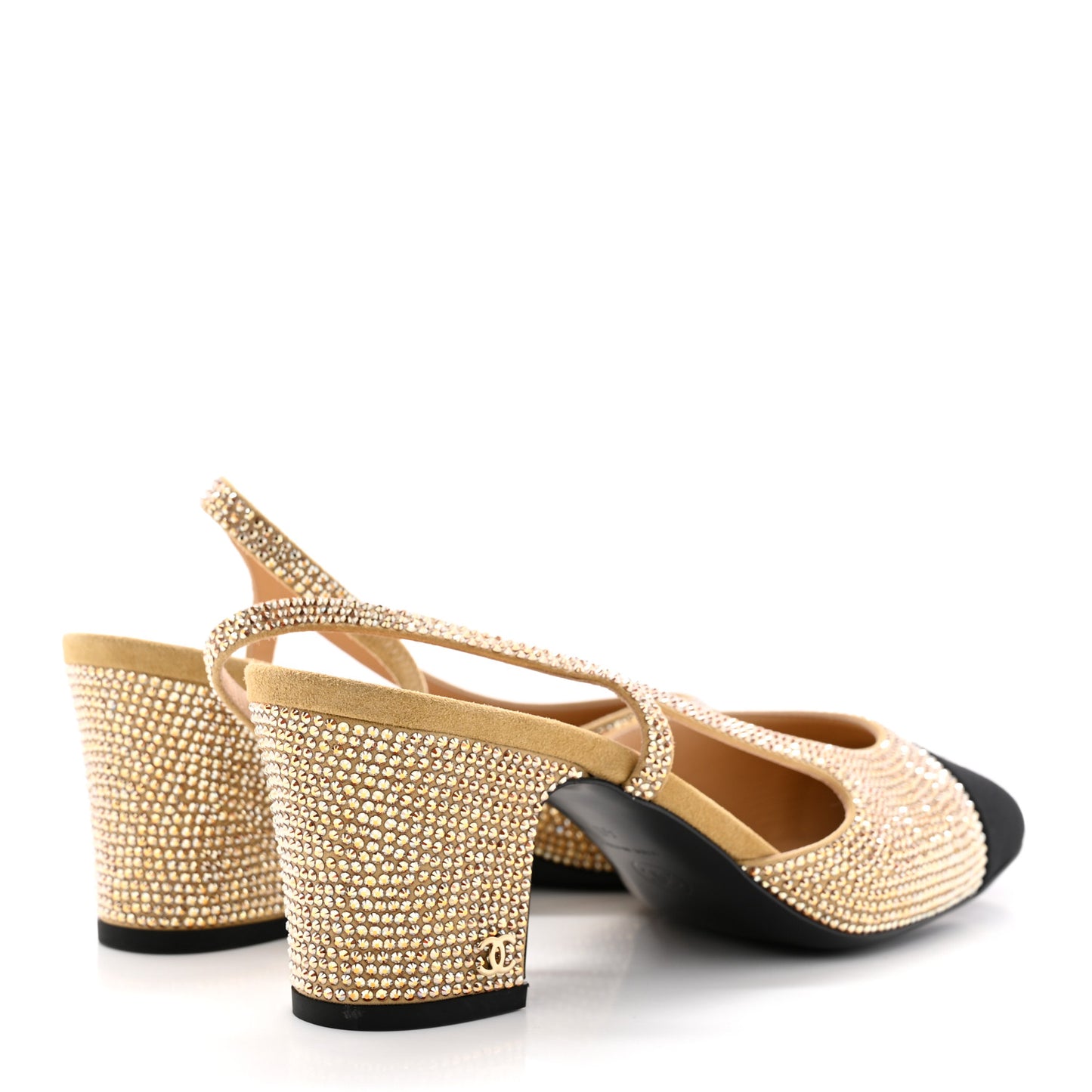 Strass Grosgrain Cap Toe CC Slingback Pumps 40 Gold Black