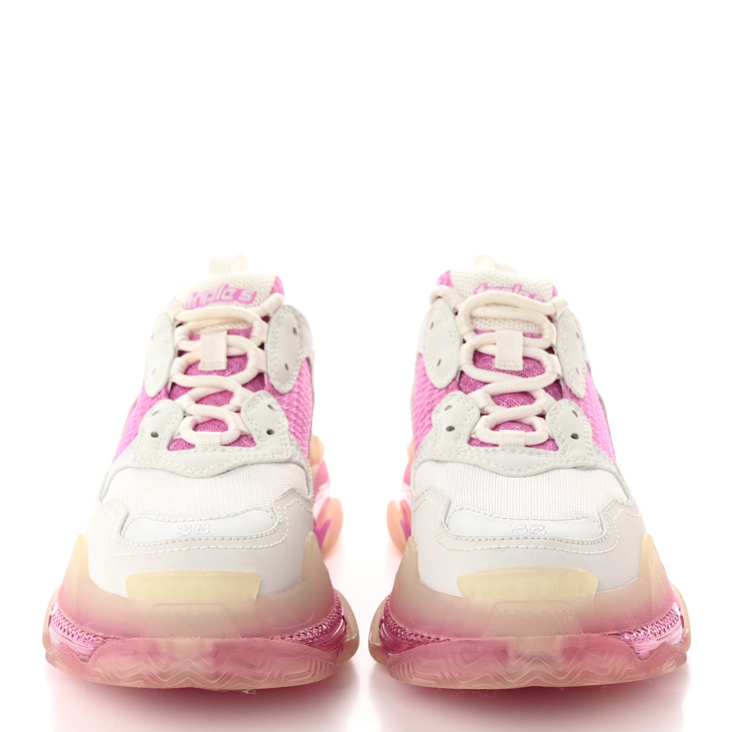 Fabric Mesh Clear Sole Womens Triple S Sneakers 38 White Pink