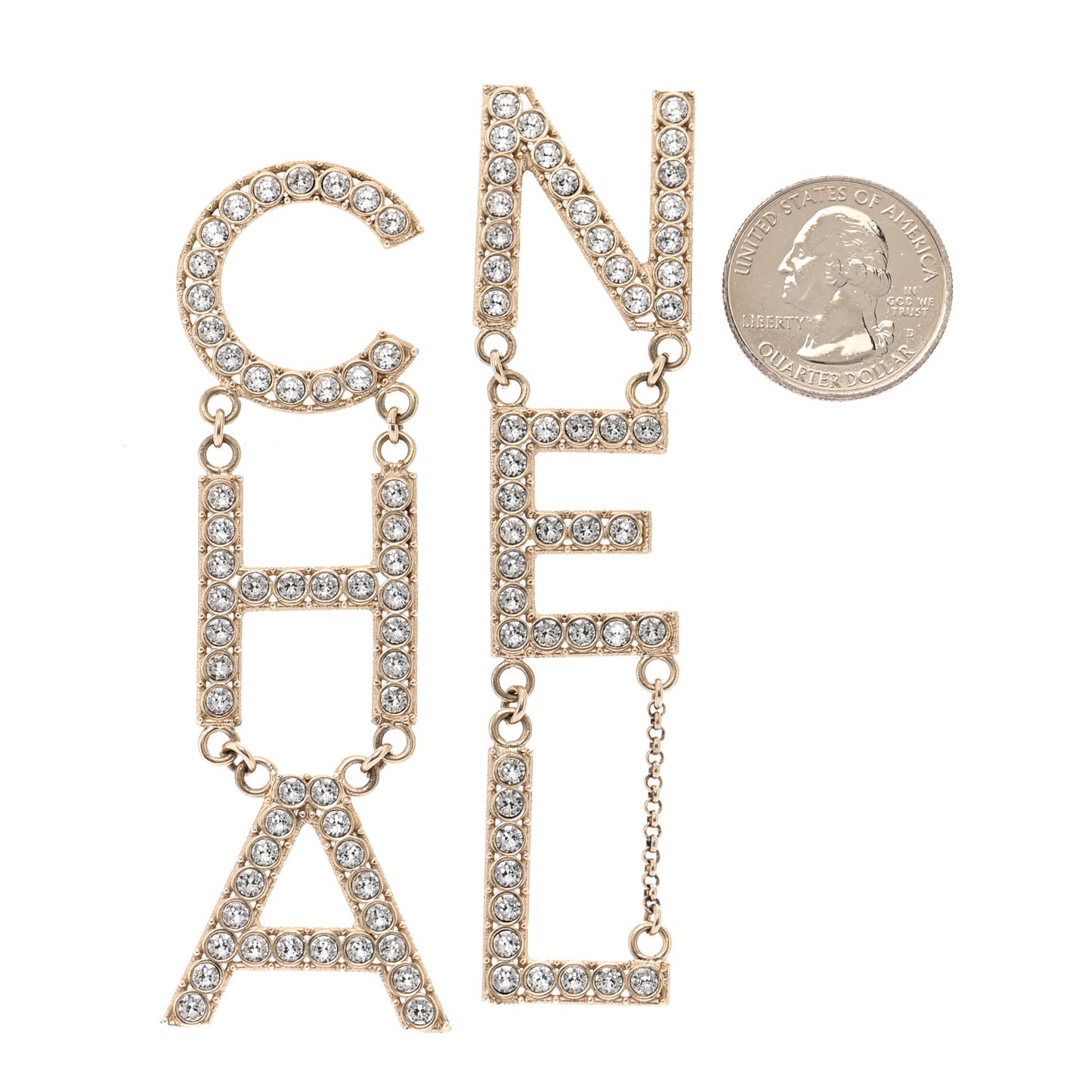 Crystal Cha-Nel Logo Drop Earrings Gold