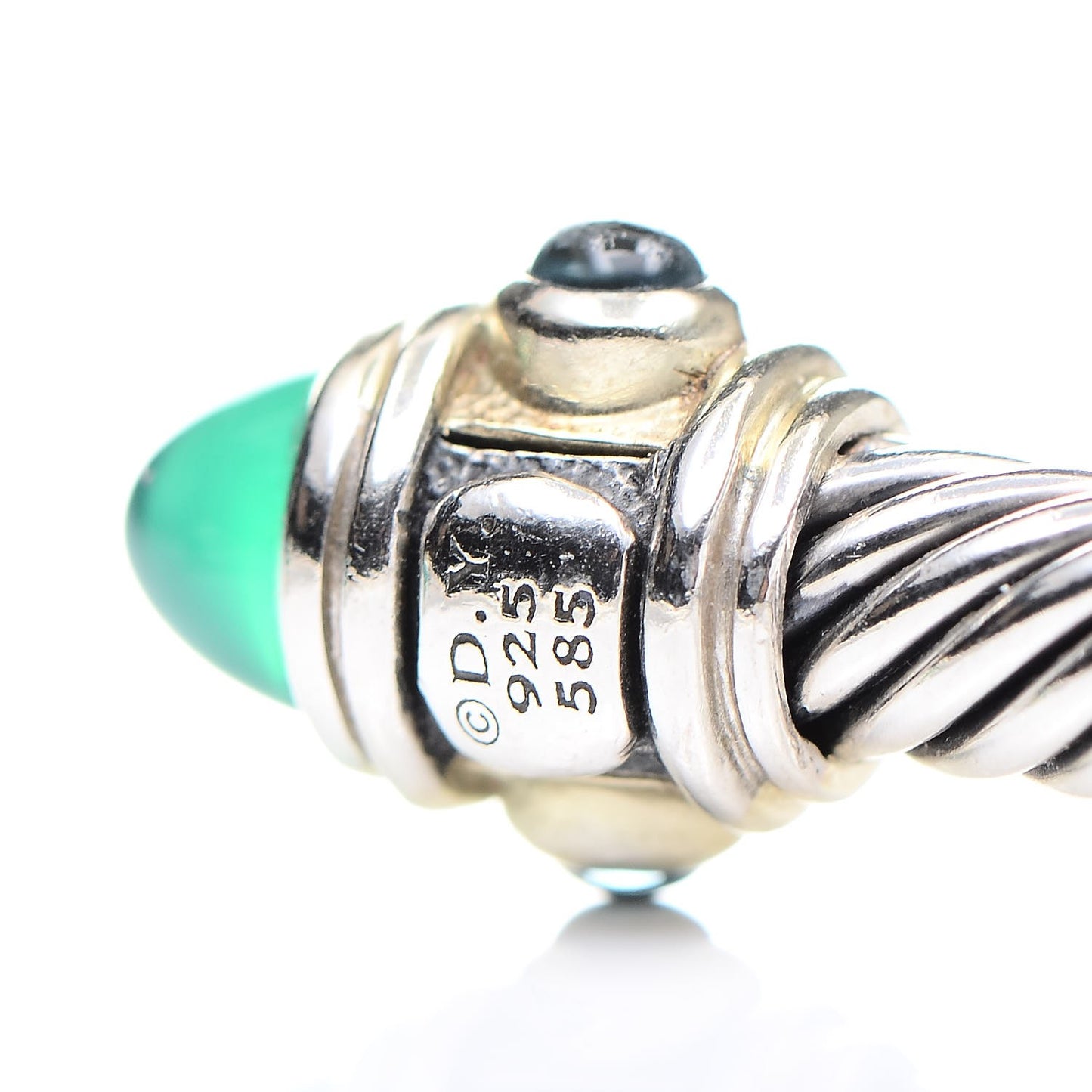 Sterling Silver 14K Yellow Gold Green Onyx Chrome Diopside Hampton Blue Topaz 5mm Cable Renaissance Bracelet