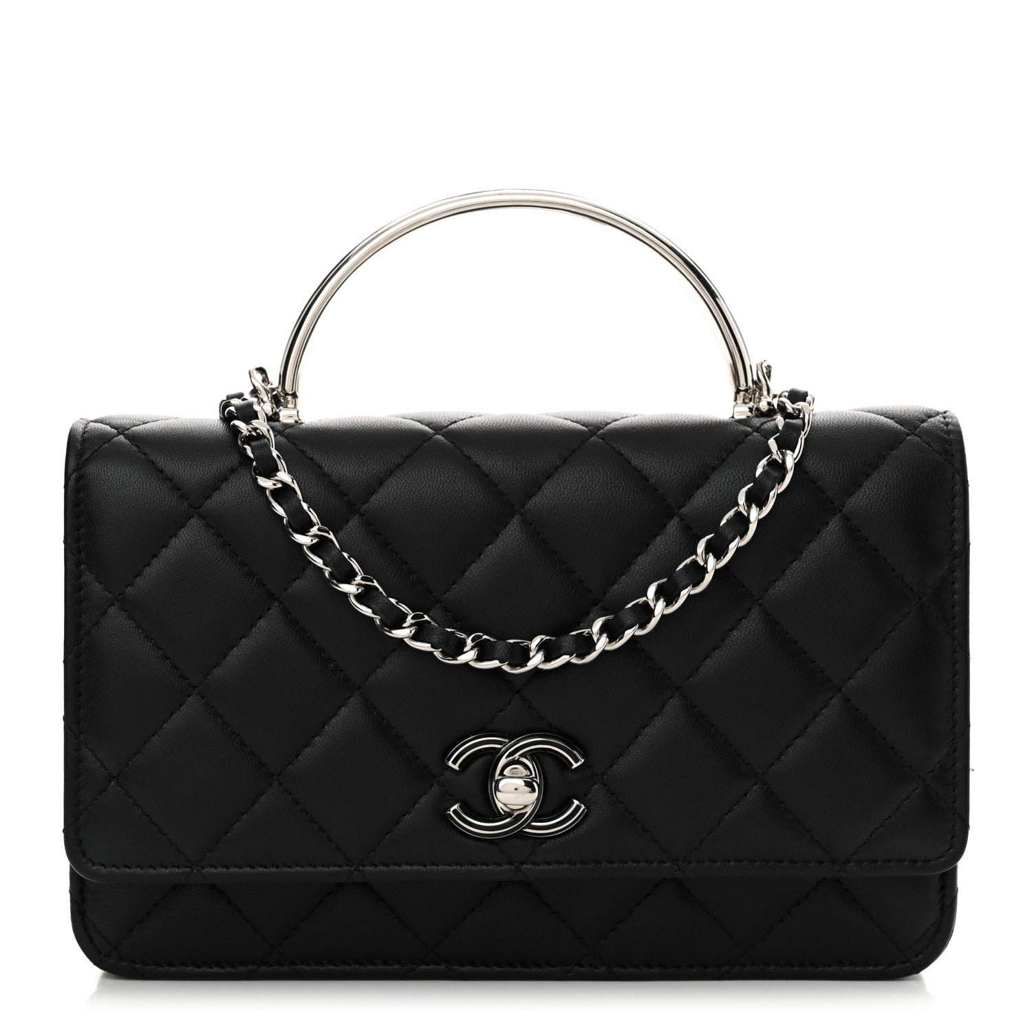 Chanel Lambskin Quilted Metal Top Handle Wallet On Chain WOC Black 1 of 13