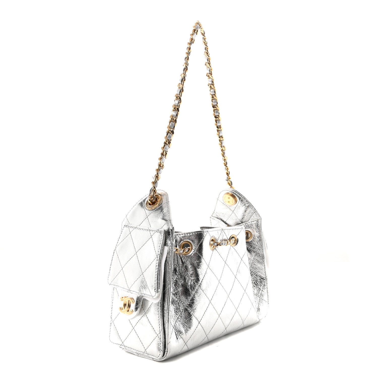Chanel Metallic Aged Calfskin Quilted Mini Chanel 25 Handbag Silver 3 of 11