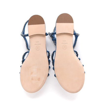 Chanel Kid Chain CC Logo Thong Sandals 40.5 Blue 5 of 9