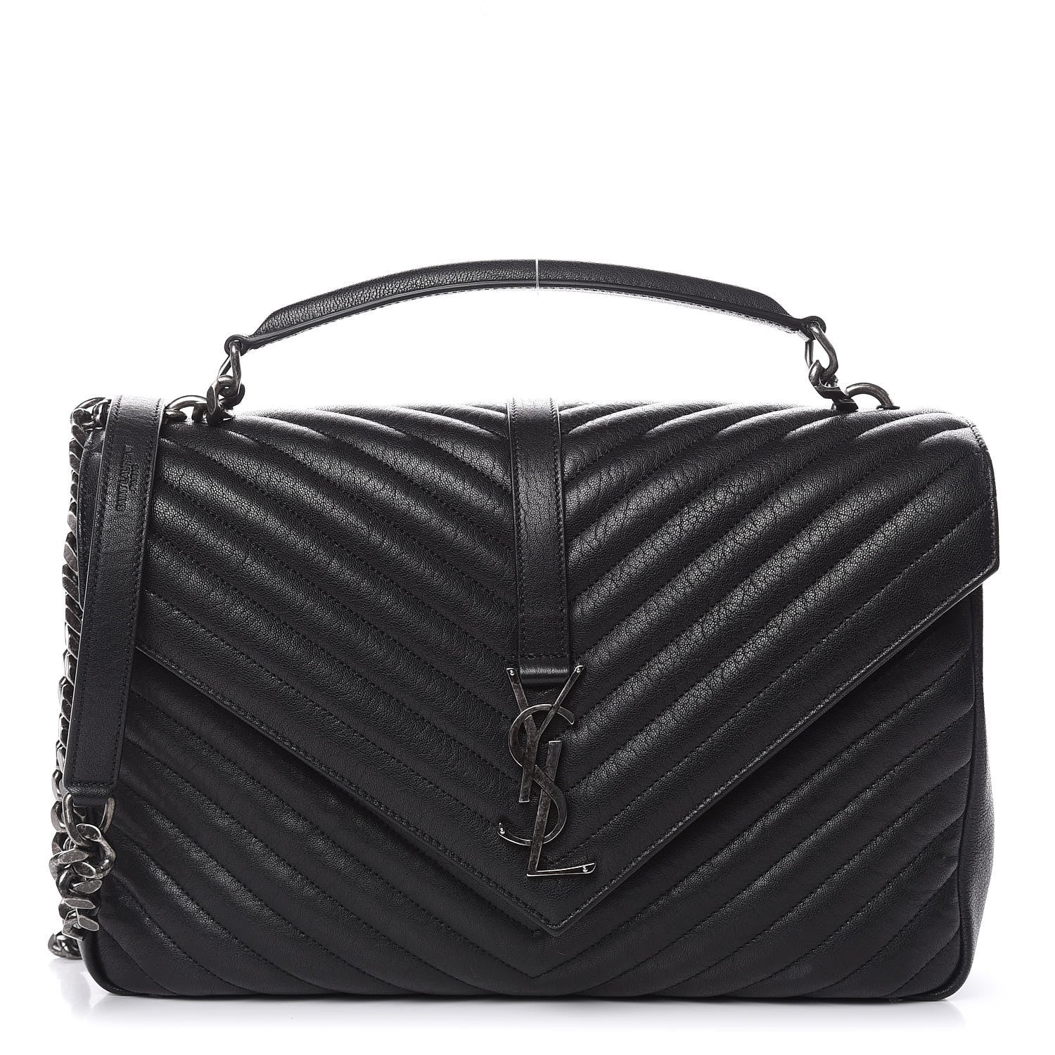 Saint Laurent Sheepskin Matelasse Chevron Monogram Large College Satchel Black 1 of 13