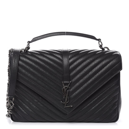 Saint Laurent Sheepskin Matelasse Chevron Monogram Large College Satchel Black 1 of 13