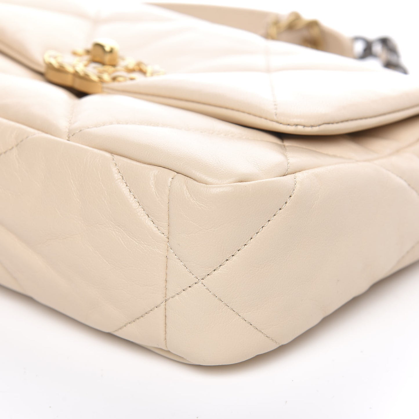 Goatskin Quilted Medium 19 Flap Beige