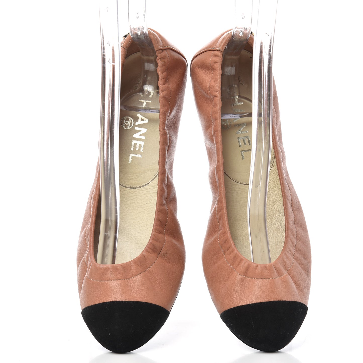 Lambskin Suede CC Elastic Cap Toe Ballerina Flats 36 Pink Black