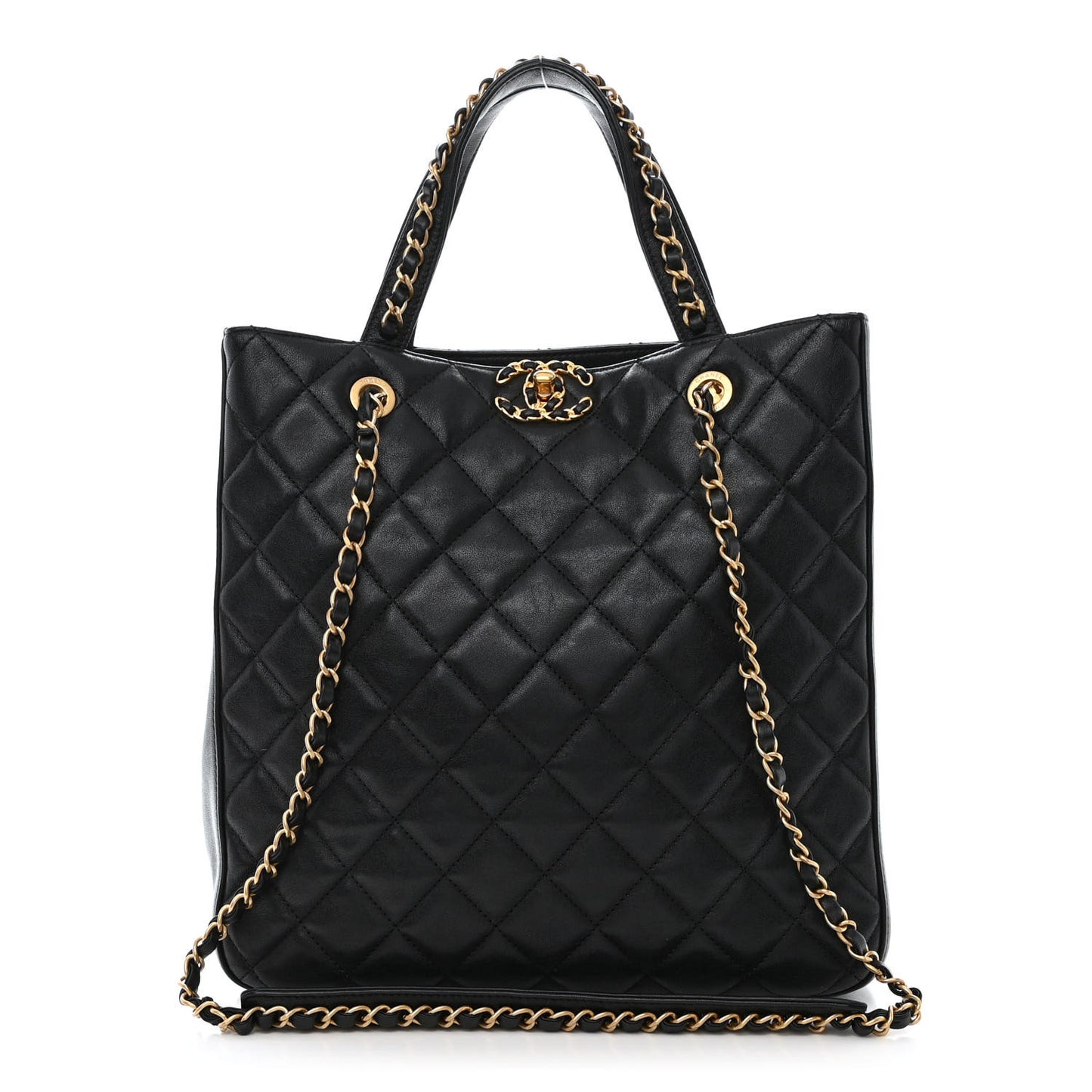 Lambskin Quilted Large Chanel 19 Shopping Tote Black