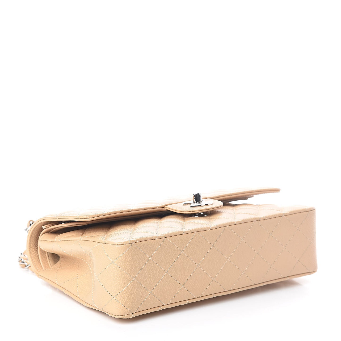 Caviar Quilted Medium Double Flap Beige