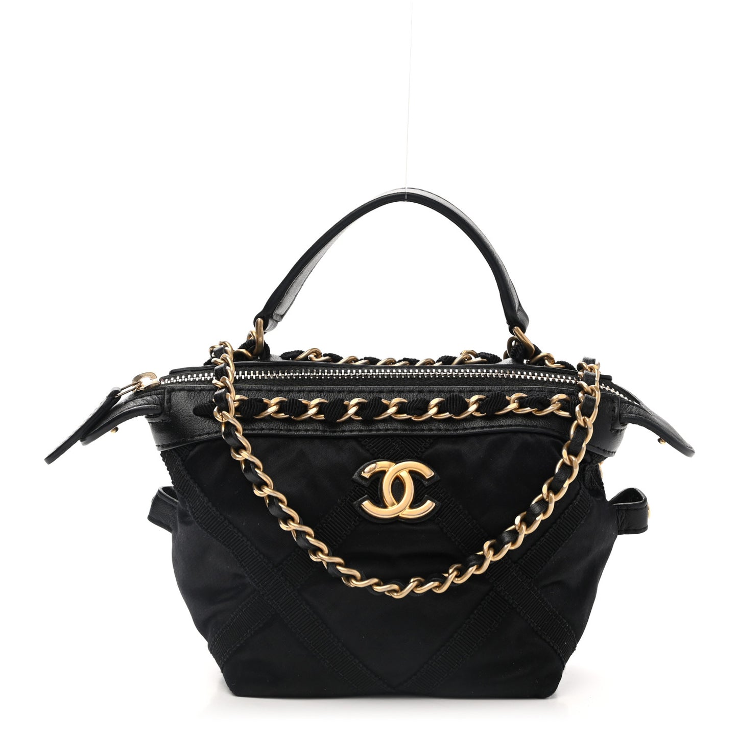 Nylon Grosgrain Quilted Lifestyle Clutch with Chain Black