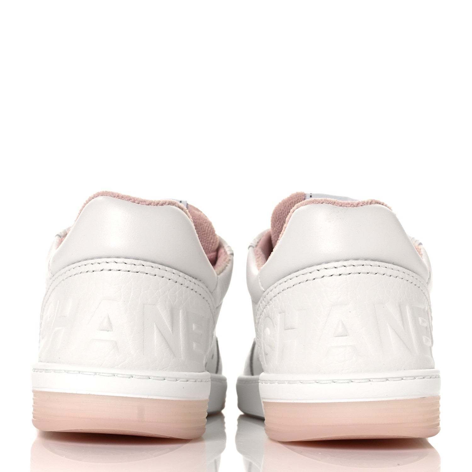 Chanel Grained Calfskin Fabric Womens Logo Sneakers 35.5 White Light Pink 5 of 10