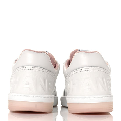 Chanel Grained Calfskin Fabric Womens Logo Sneakers 35.5 White Light Pink 5 of 10