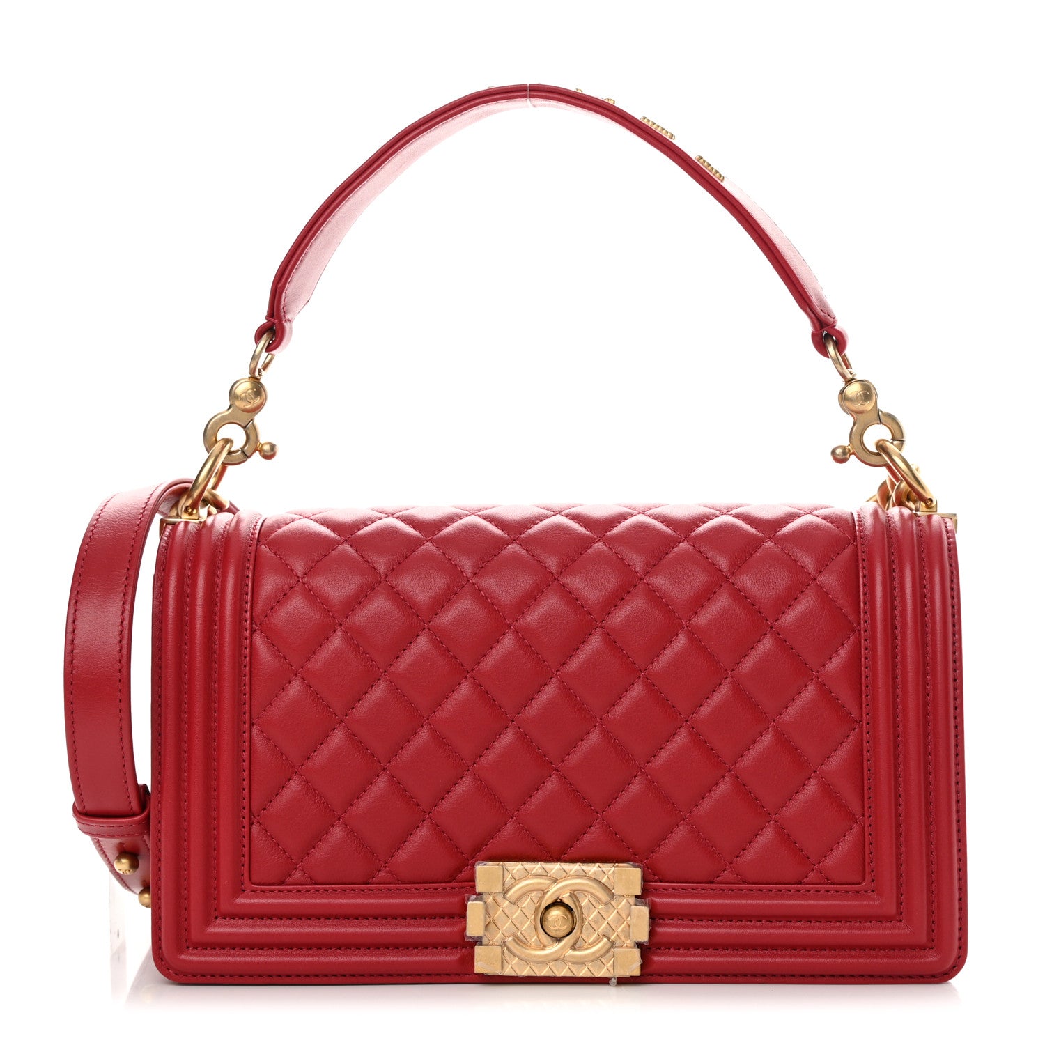 Chanel Calfskin Medium Boy Logo Top Handle Flap Red 1 of 13