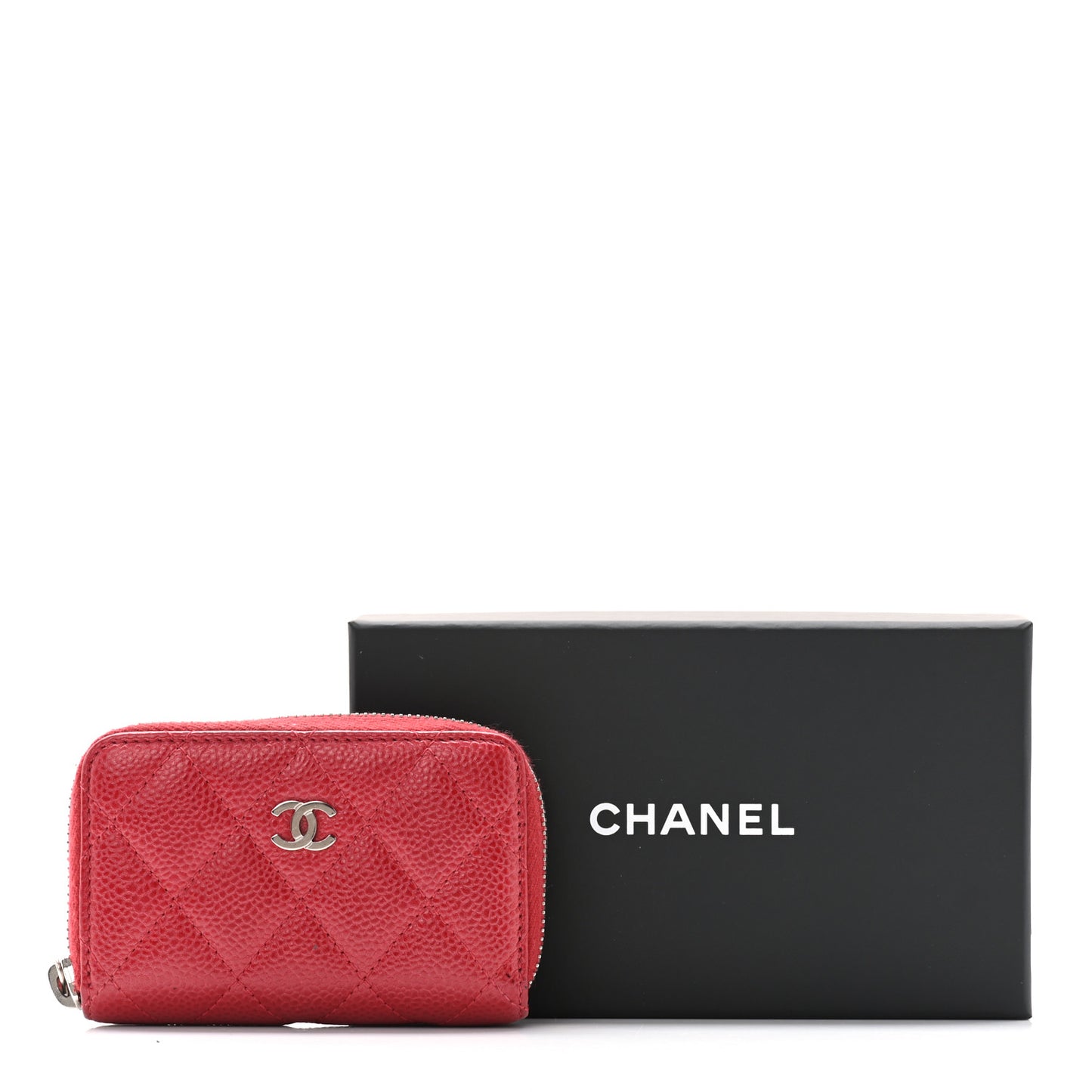 Metallic Caviar Quilted Zip Coin Purse Dark Pink