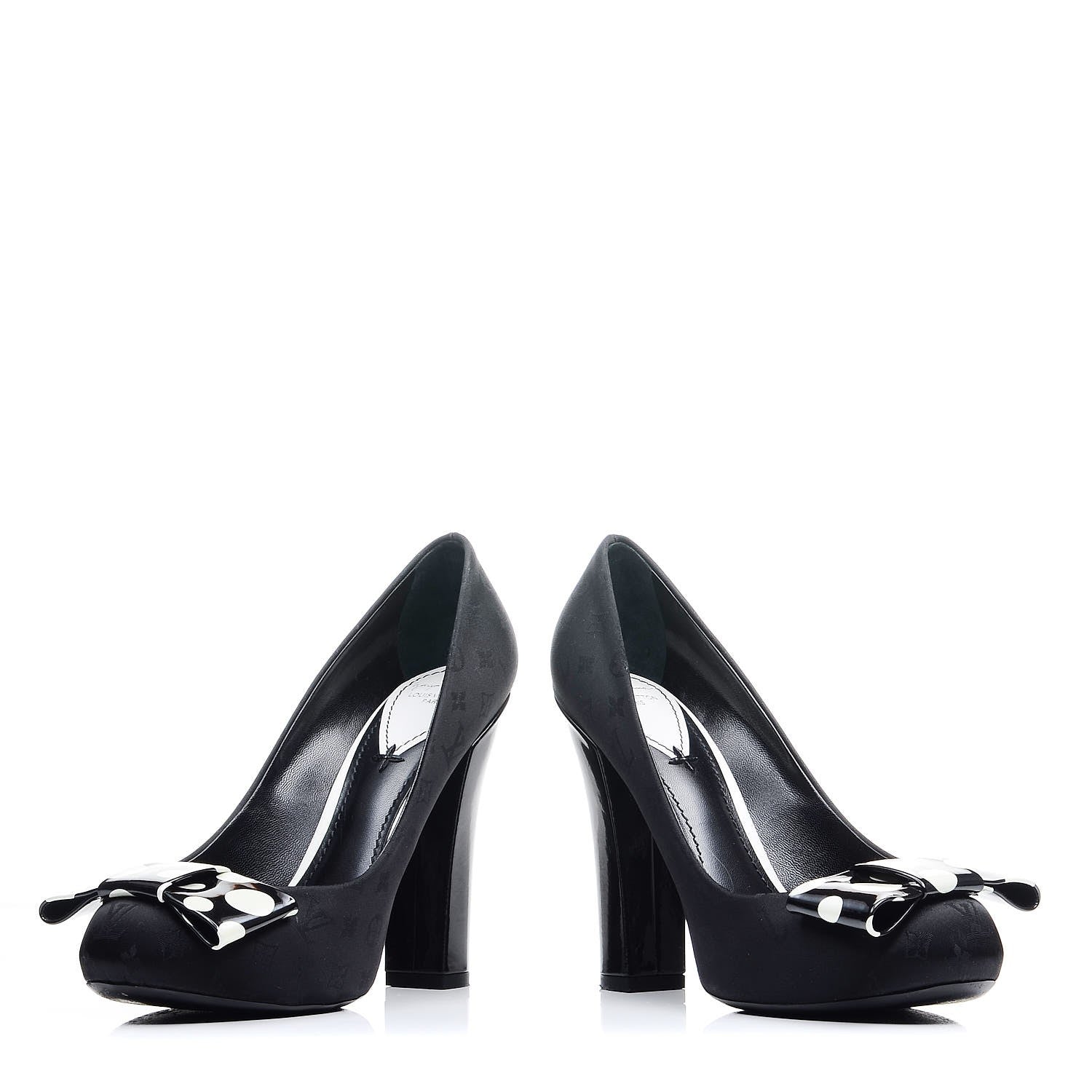 Louis Vuitton Satin Patent Kusama Infinity Dots Pumps 38 Black White 5 of 10