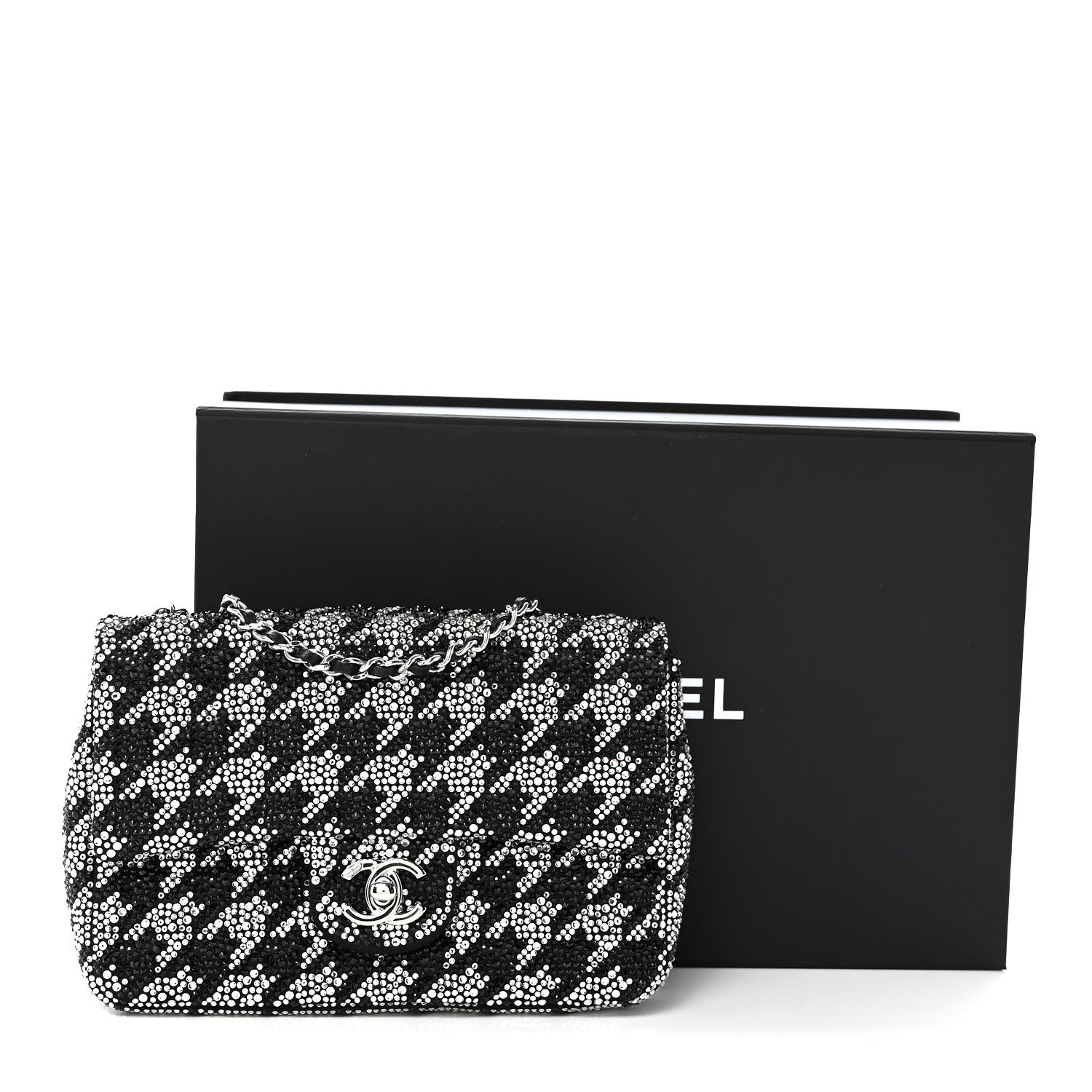 Chanel Satin Crystal Diamante Houndstooth Small Flap Black 11 of 11