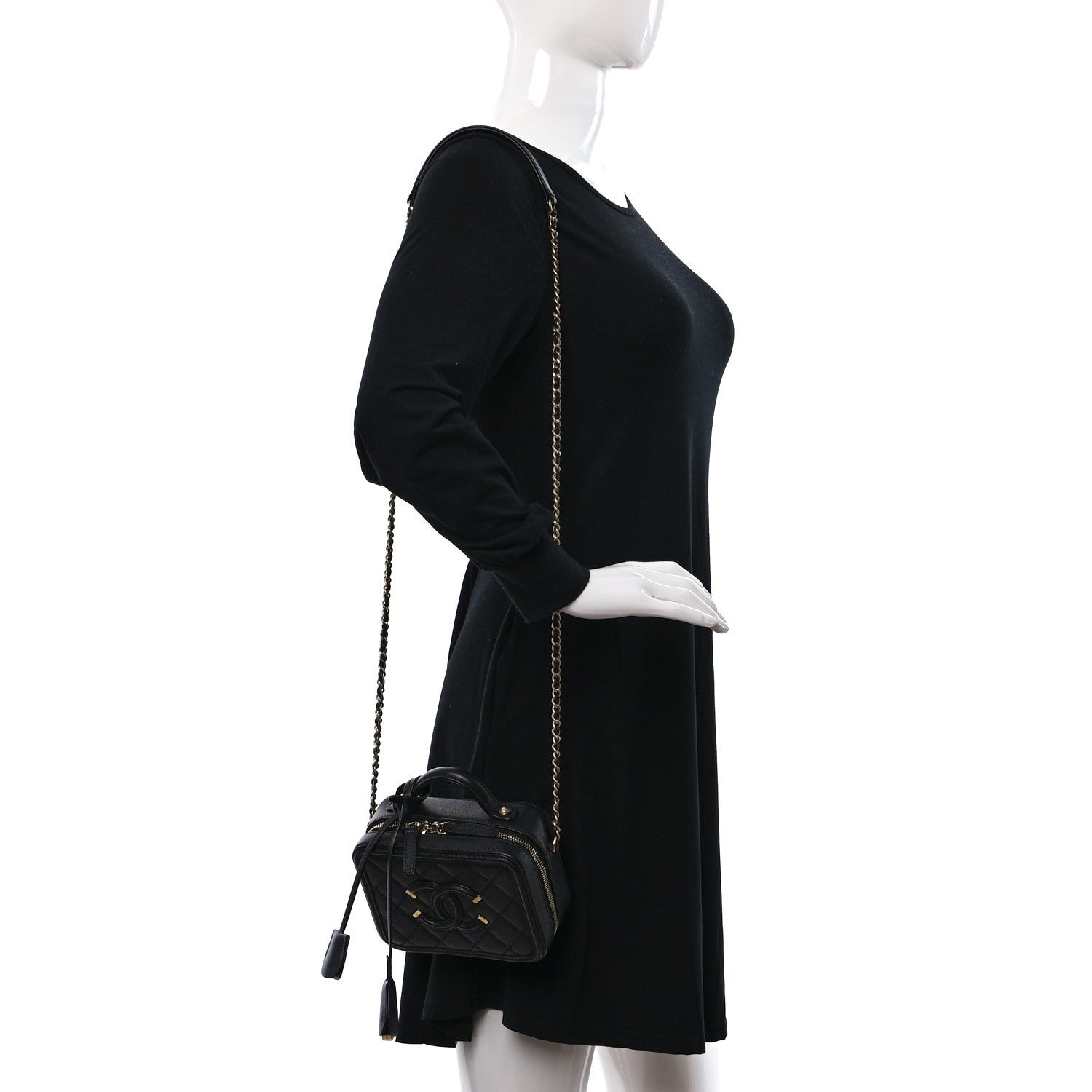 Chanel Caviar Quilted Small CC Filigree Vanity Case Black 2 of 10