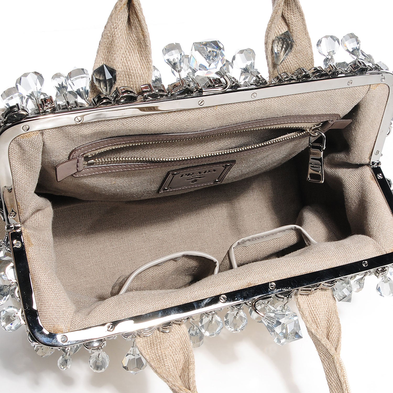 Prada Canvas Mistolino Medium Crystal Cluster Frame Bag Naturale 9 of 18