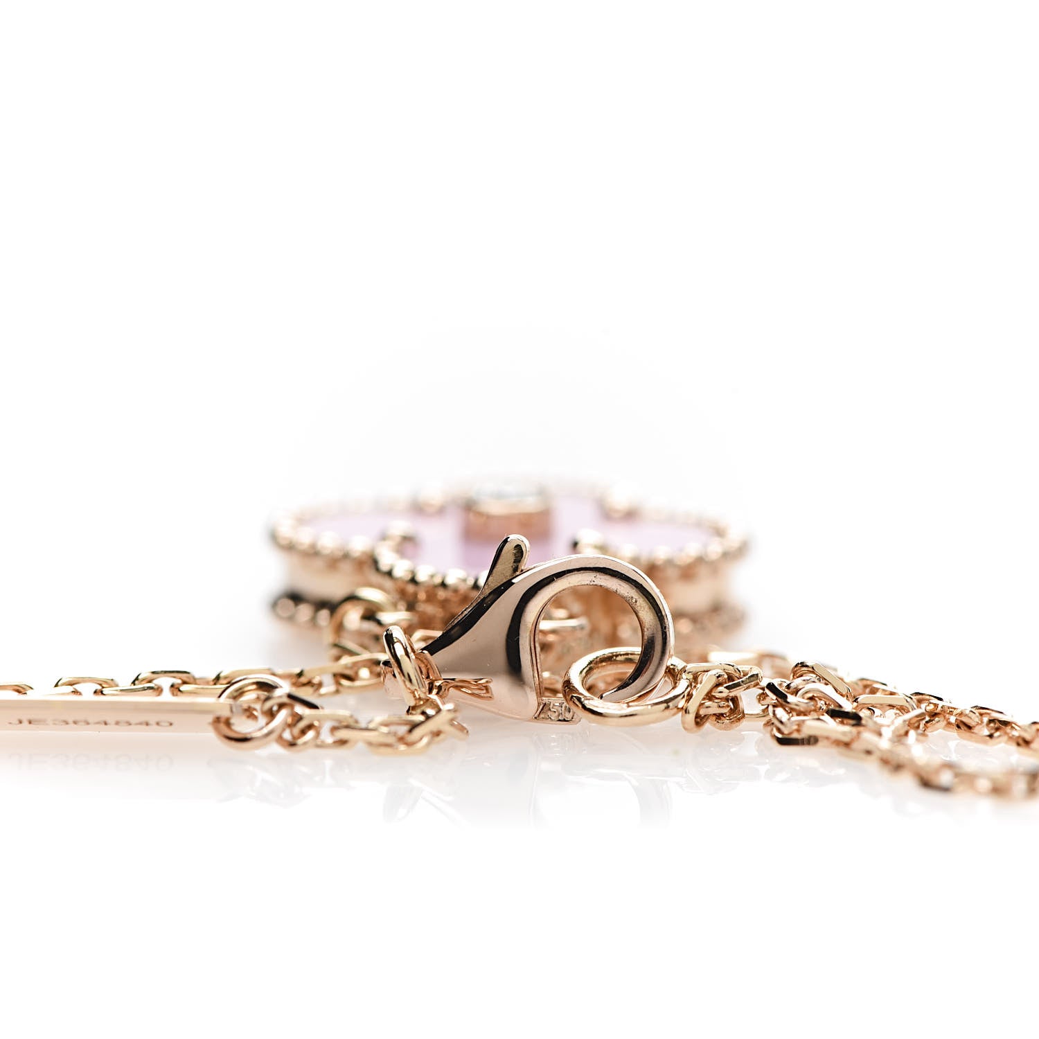Van Cleef & Arpels 18K Rose Gold Diamond Pink Porcelain Vintage Alhambra Pendant Necklace 4 of 7