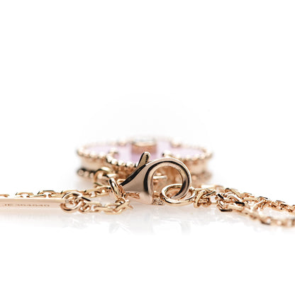 Van Cleef & Arpels 18K Rose Gold Diamond Pink Porcelain Vintage Alhambra Pendant Necklace 4 of 7