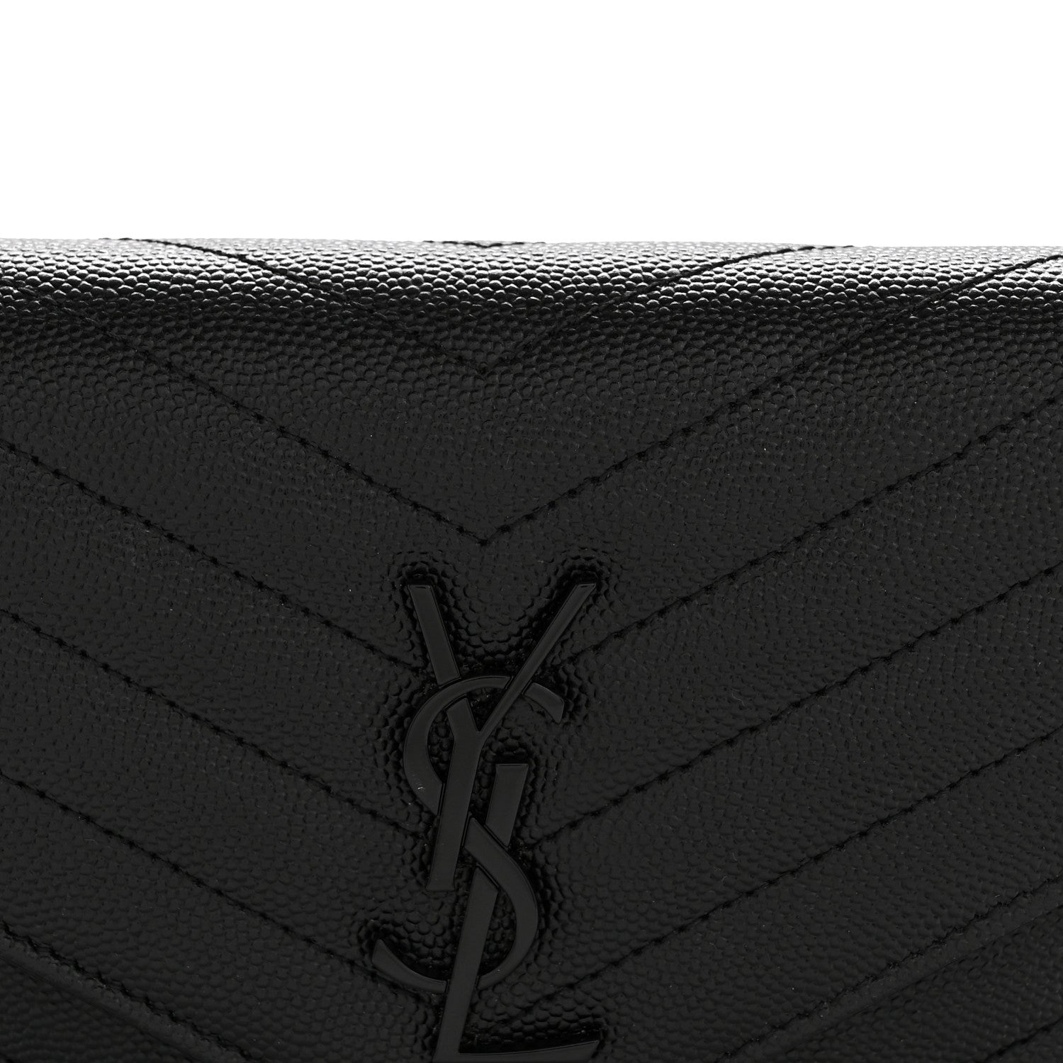 Saint Laurent Grain De Poudre Matelasse Chevron Monogram Monochrome Envelope Chain Wallet Black 8 of 13