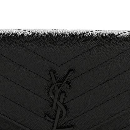 Saint Laurent Grain De Poudre Matelasse Chevron Monogram Monochrome Envelope Chain Wallet Black 8 of 13