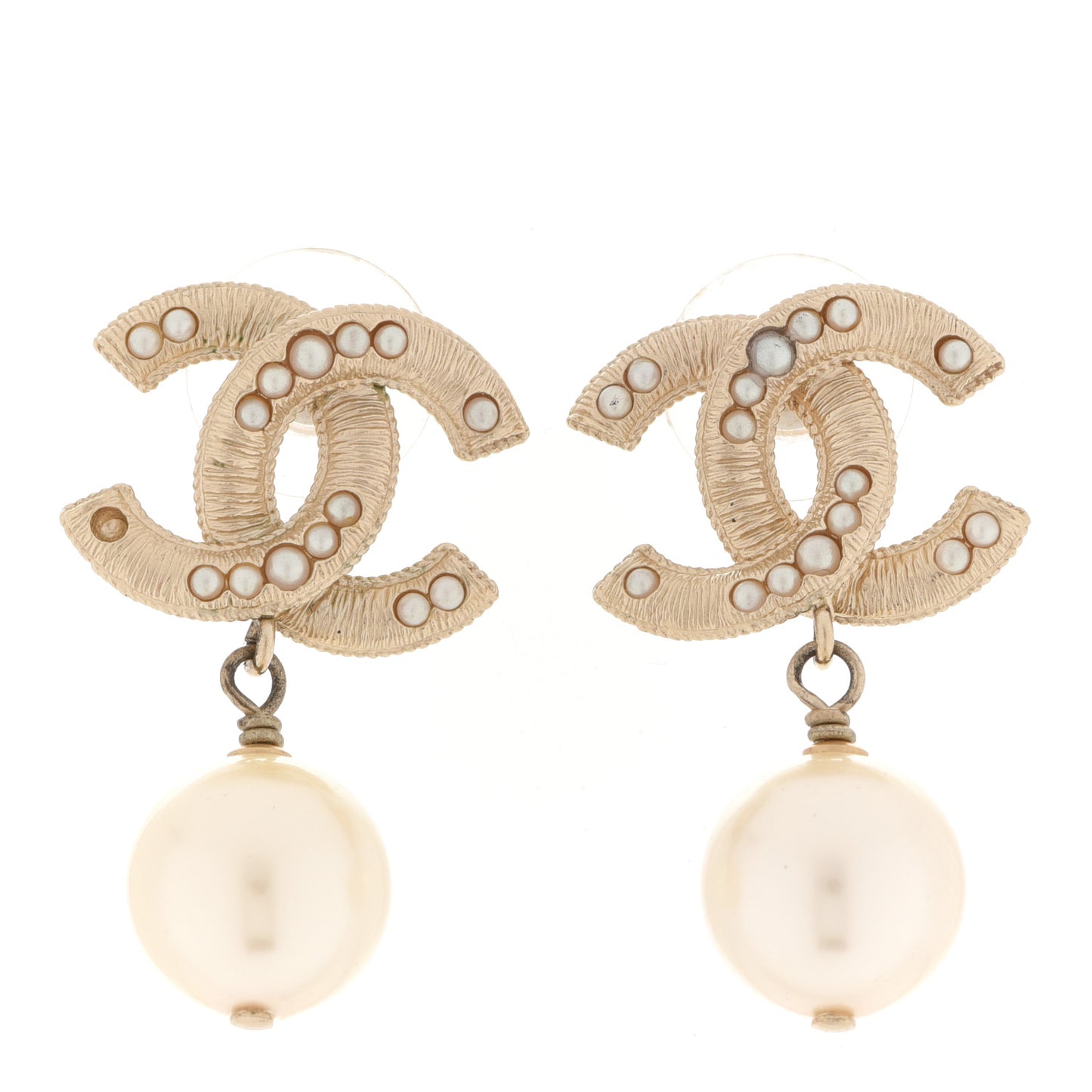 Pearl CC Drop Earrings Light Gold