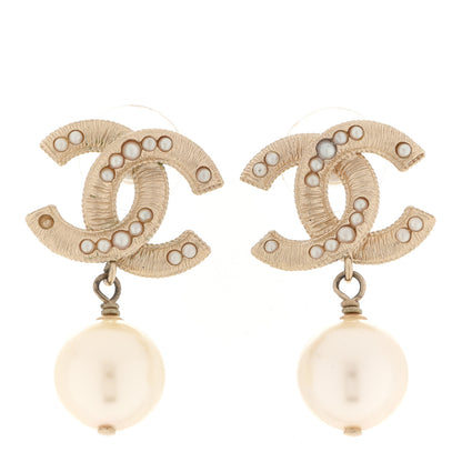 Chanel Pearl CC Drop Earrings Light Gold 1 of 4
