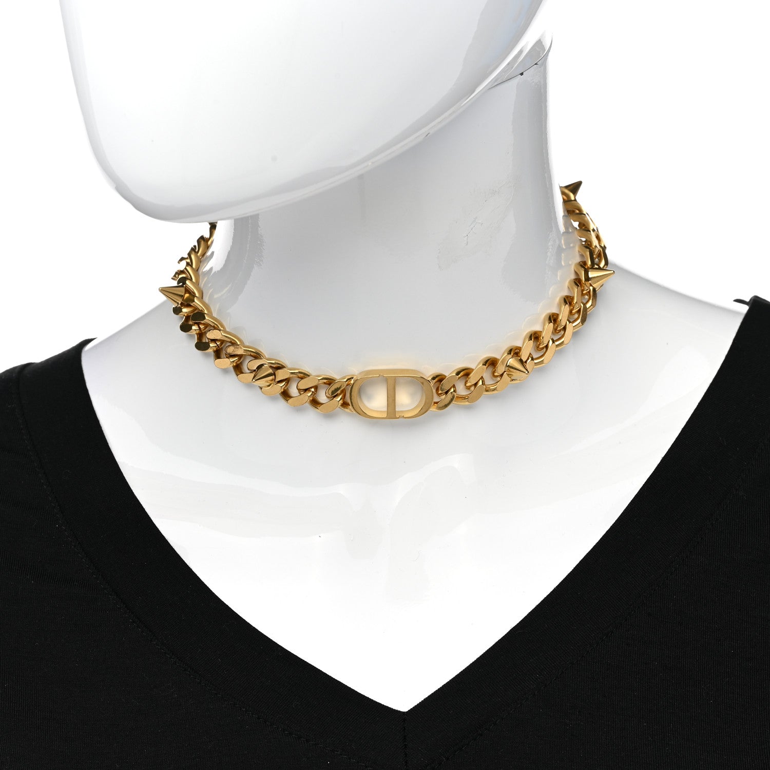 Christian Dior Metal CD Spikes Choker Necklace Gold 2 of 5
