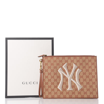 Gucci X MLB GG Monogram NY Yankees Zip Wristlet Pouch Beige Ruggine Ivory 9 of 9