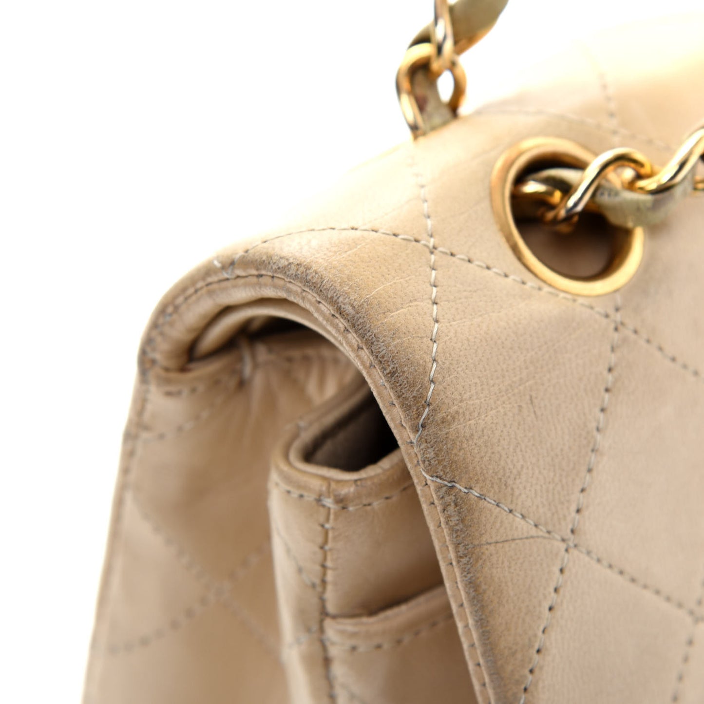 Lambskin Quilted Small Double Flap Beige