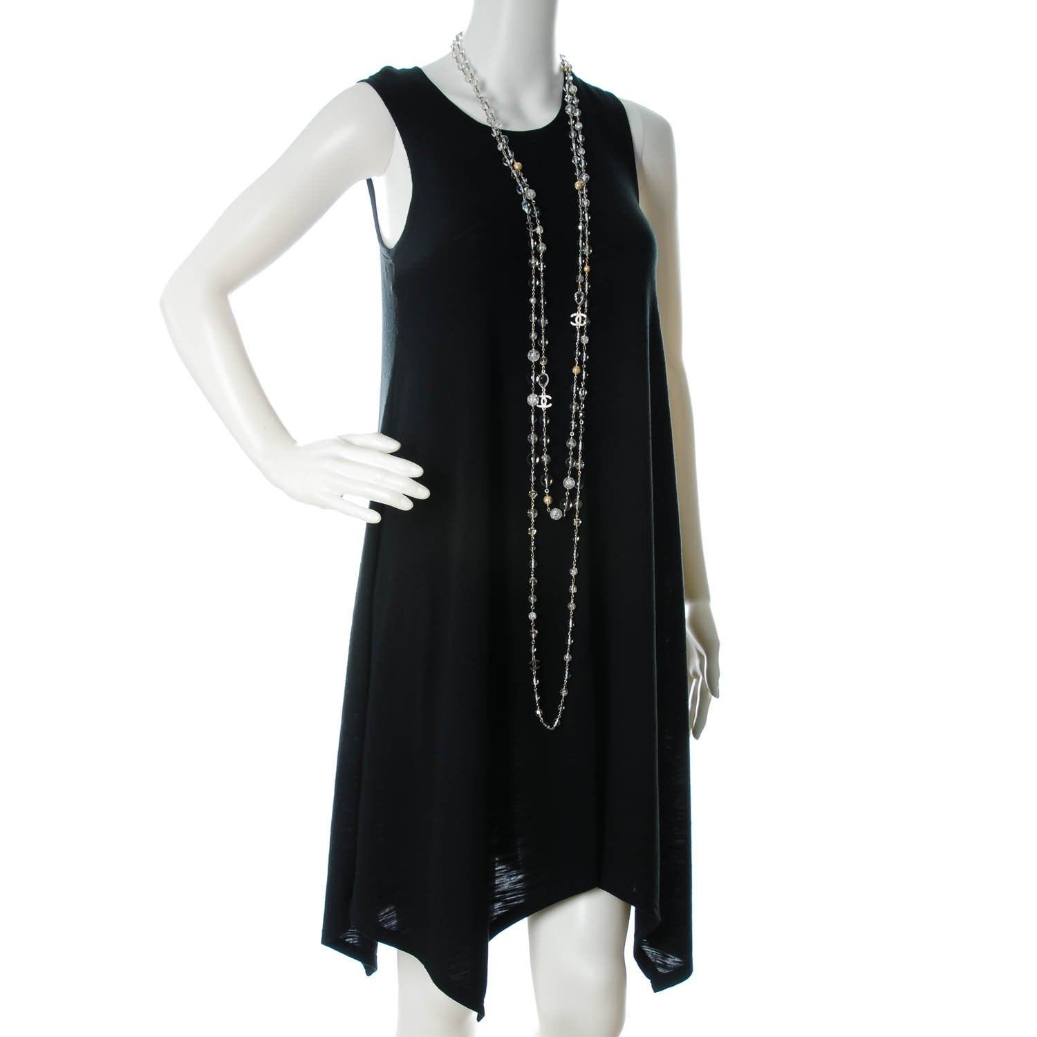 Chanel Crystal Glass Beaded CC Long Necklace Silver 2 of 6