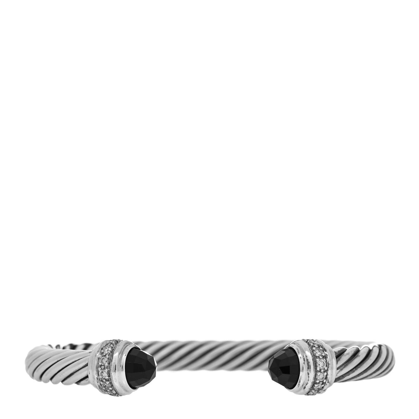 Sterling Silver Diamond Black Onyx 7mm Cable Classics Bracelet