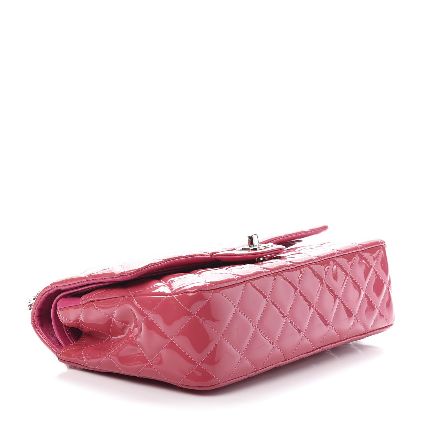 Patent Quilted Medium Double Flap Fuchsia