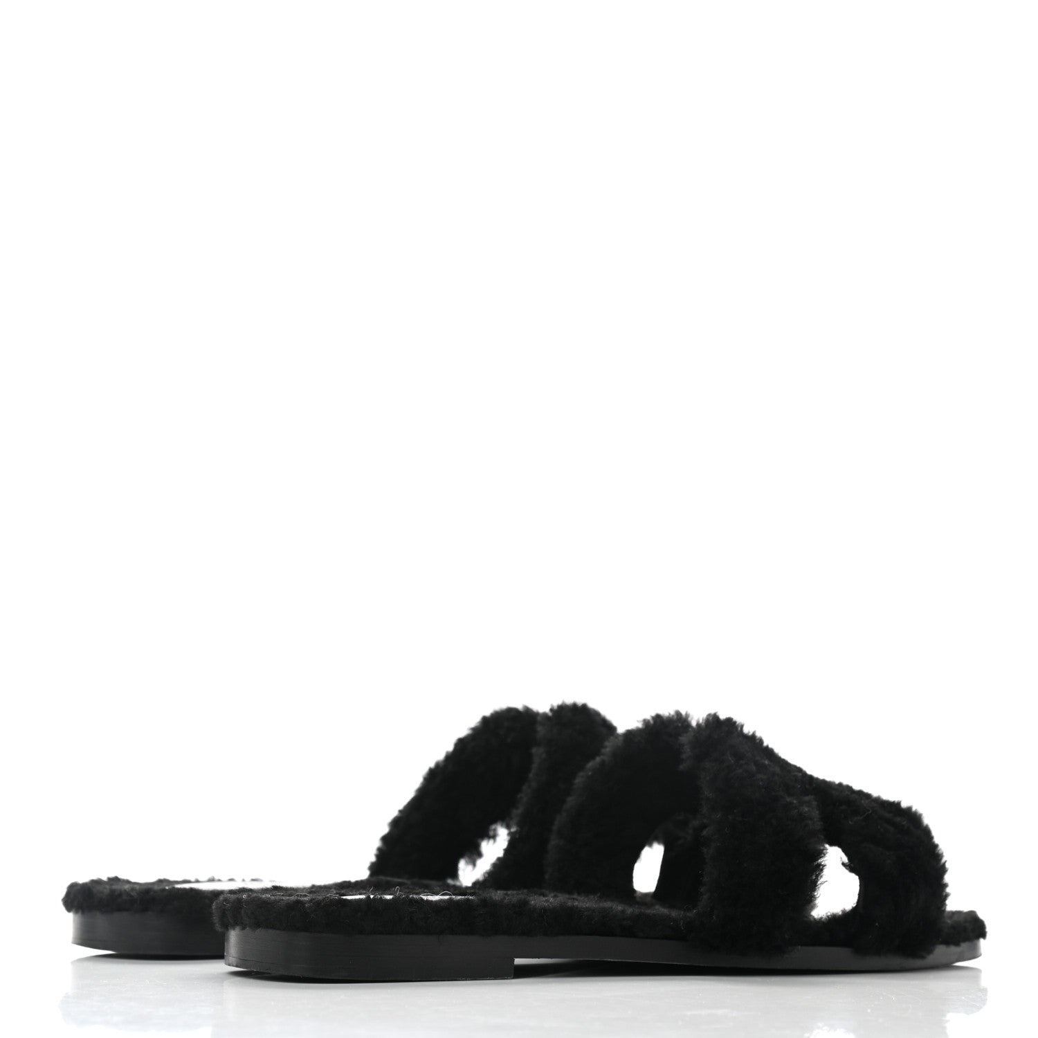 Hermes Woolskin Oran Sandals 38.5 Black 4 of 9