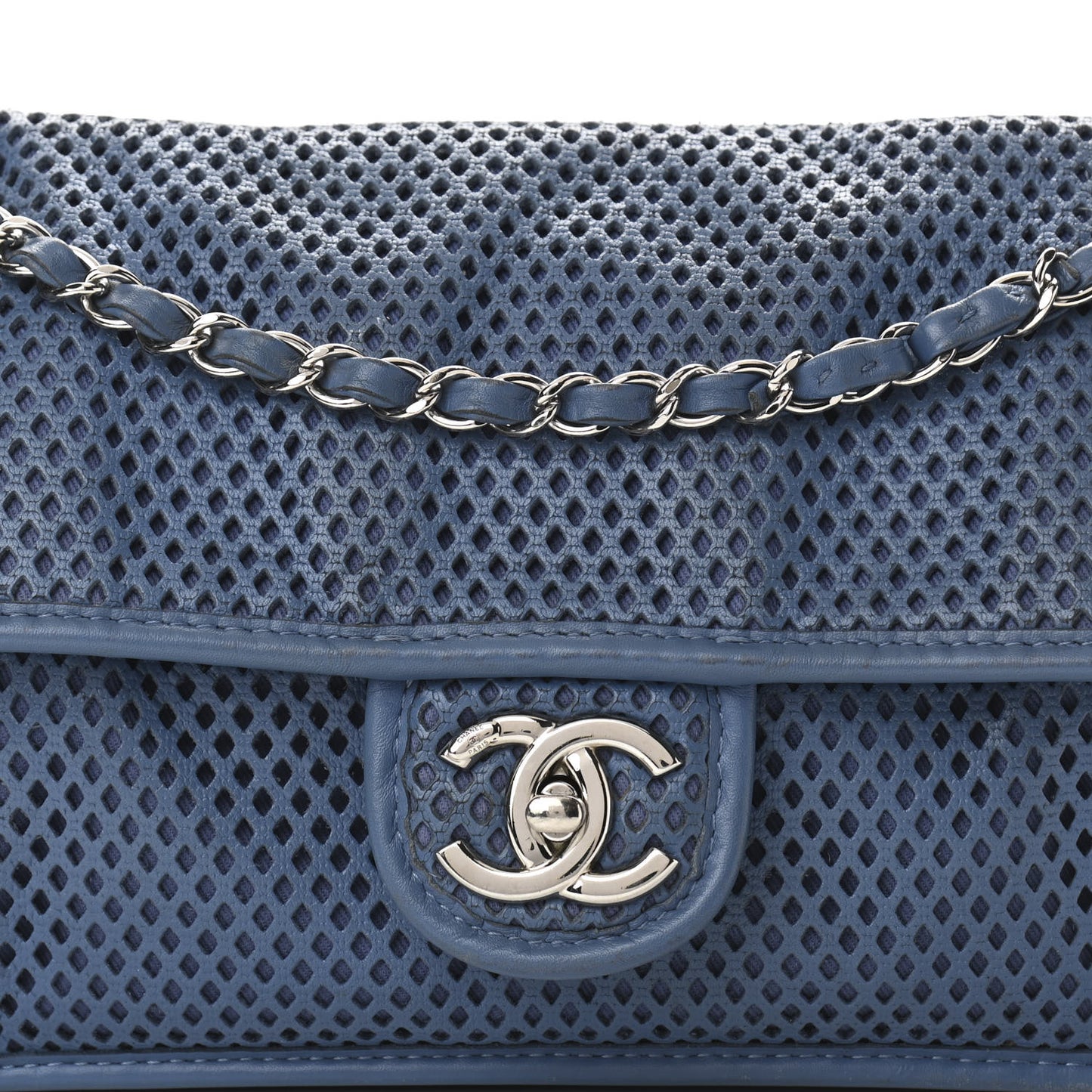 Perforated Calfskin Large Up In The Air Flap Blue