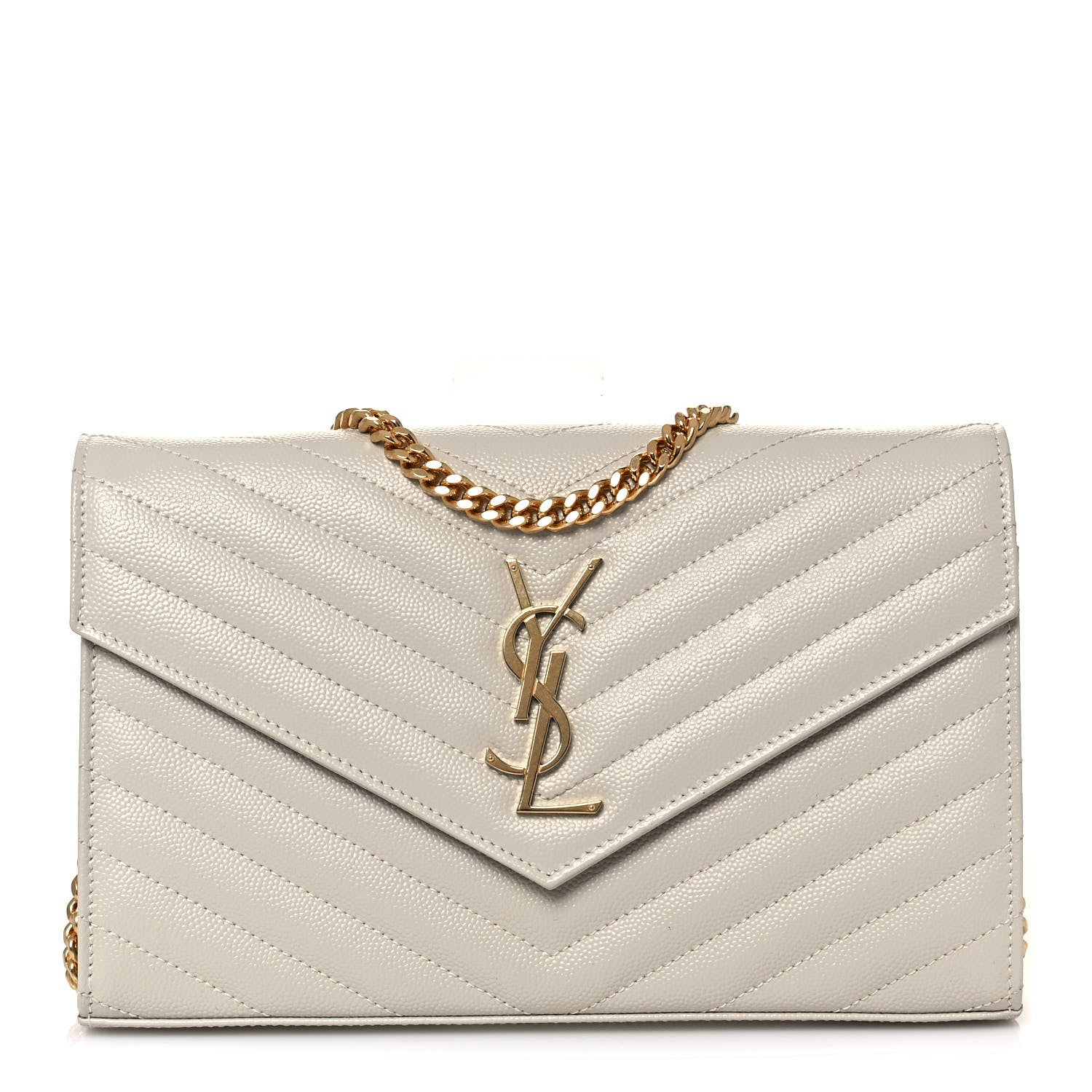 Saint Laurent Grain De Poudre Matelasse Chevron Monogram Chain Wallet Crema Soft 1 of 12