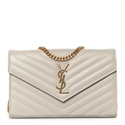 Saint Laurent Grain De Poudre Matelasse Chevron Monogram Chain Wallet Crema Soft 1 of 12