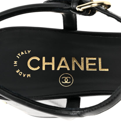 Chanel Lambskin Logo Platform Sandals 38 Black 7 of 9