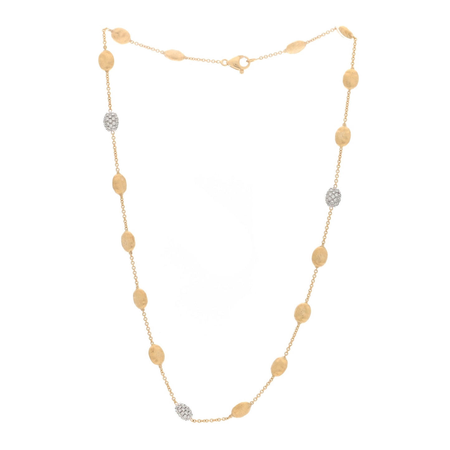 18K Yellow White Gold Diamond Siviglia Small Bead Short Necklace
