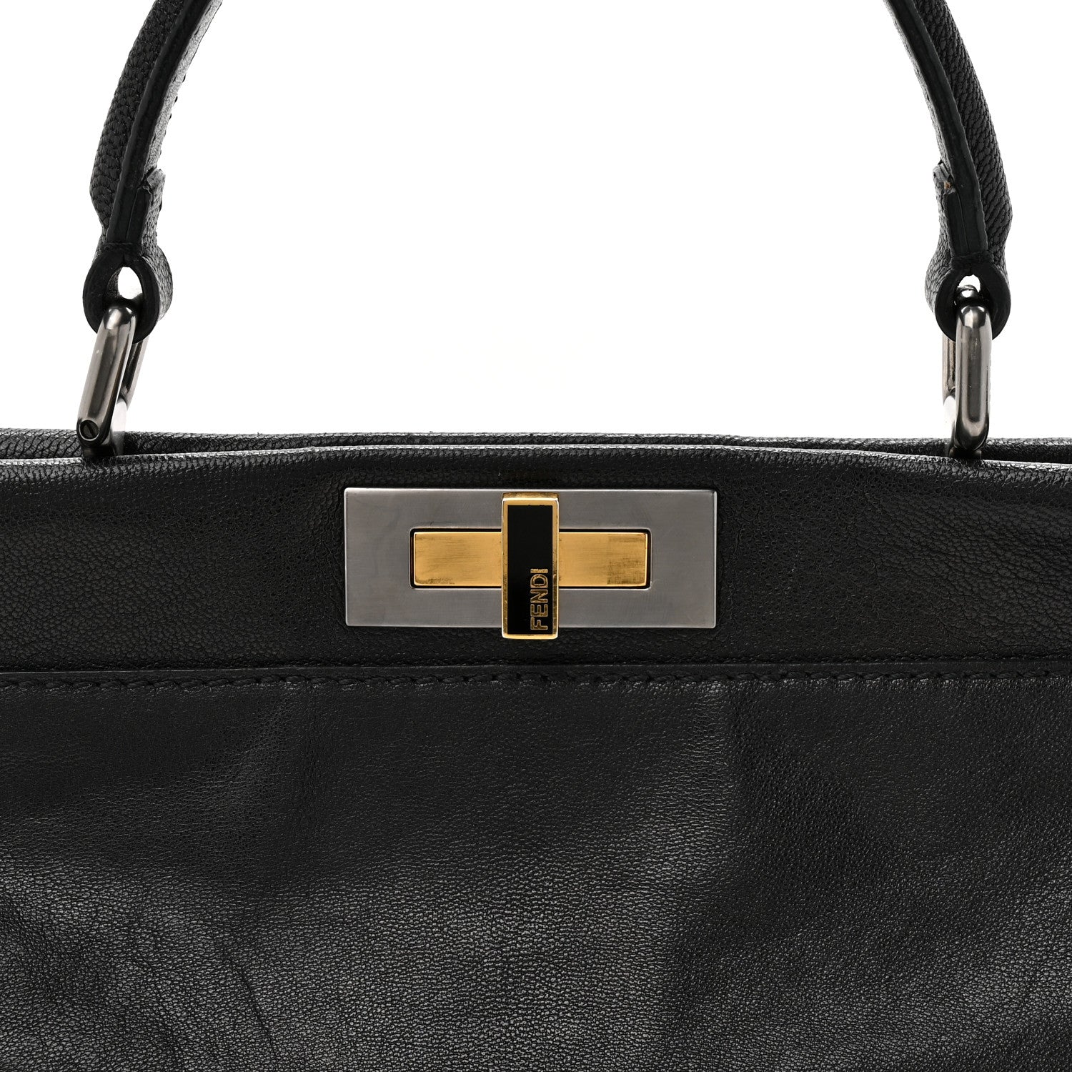 Fendi Goatskin Zucca Medium Peekaboo Iconic Satchel Black Tobacco