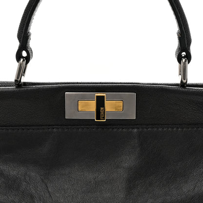 Fendi Goatskin Zucca Medium Peekaboo Iconic Satchel  Black Tobacco 9 of 13