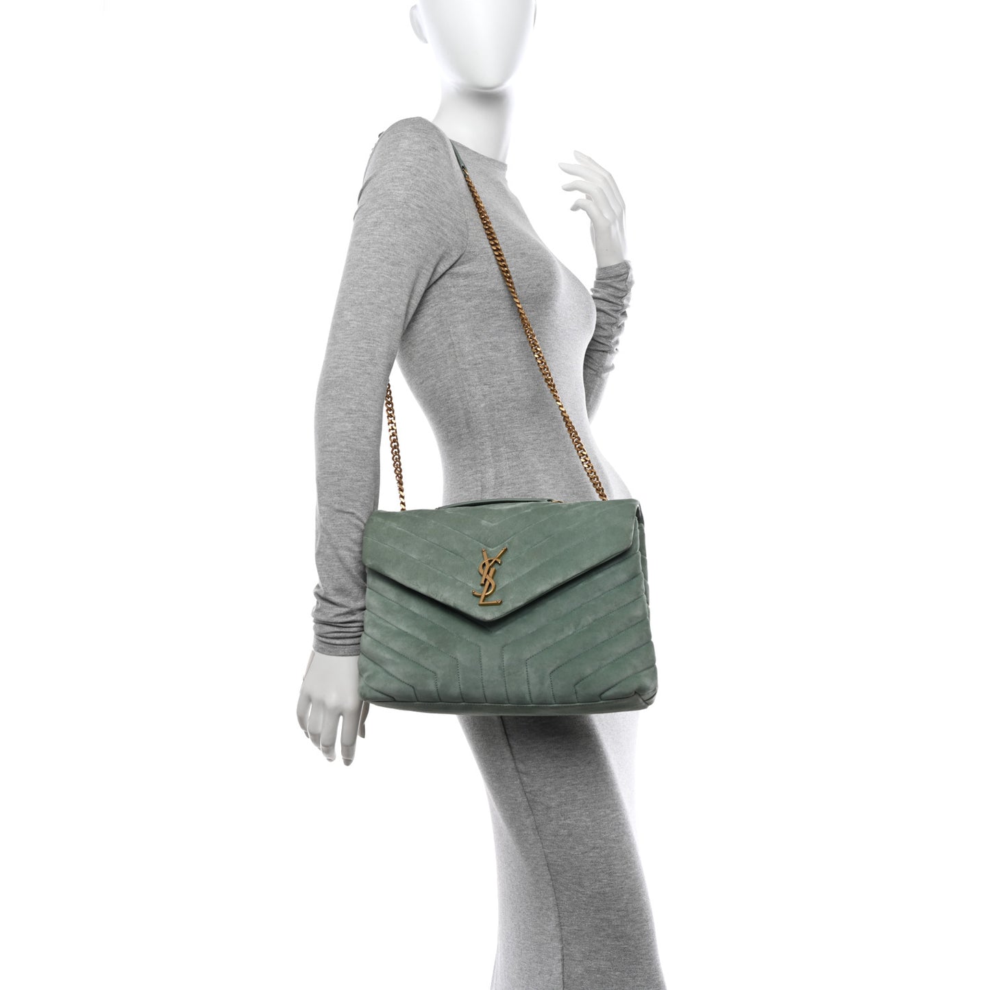 Suede Y Quilted Monogram Medium Loulou Chain Satchel Vert Opaline
