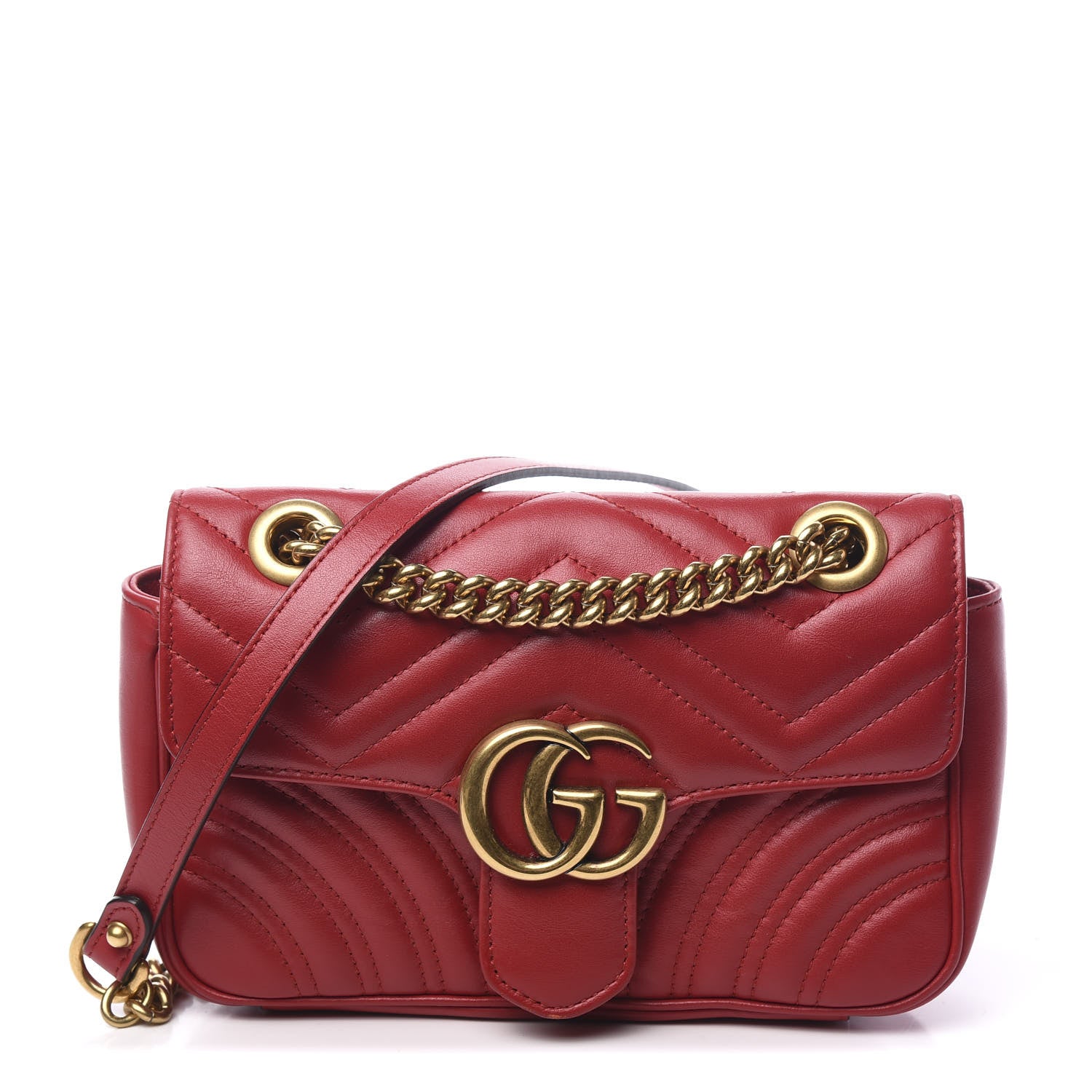 Gucci Calfskin Matelasse Mini GG Marmont Shoulder Bag Hibiscus Red 1 of 10