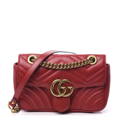 Gucci Calfskin Matelasse Mini GG Marmont Shoulder Bag Hibiscus Red 1 of 10