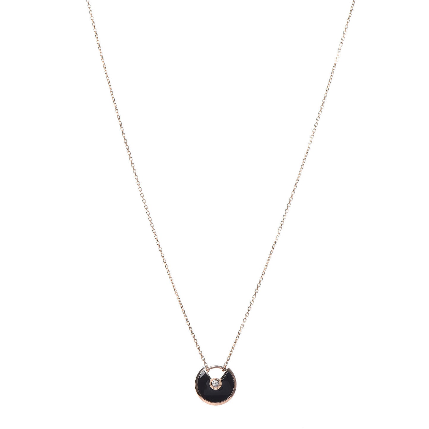 18K Pink Gold Diamond Black Onyx XS Amulette de Cartier Pendant Necklace
